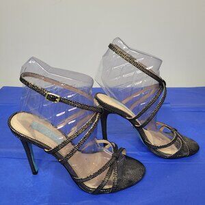 BETSEY JOHNSON Strappy Black & Gold Animal Print Heels